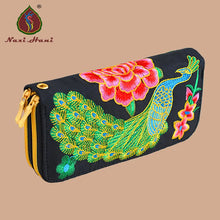 Load image into Gallery viewer, Women&#39;s wallet Ethnic Embroidery Women Long Wallet High-capacity zipper Wallet Canvas purses Clutch bags Female bag
