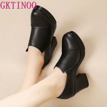 Load image into Gallery viewer, 2023 women&#39;s spring and autumn shoes thick high heels fashion women genuine leather shoes first layer of cowhide platform pumps
