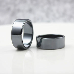 Fashion Jewelry smooth 10mm Width Flat Black Female Hematite Natural Couple Men's Women's Rings Christmas Gifts for the new year