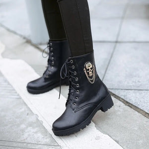 MORAZORA 2024 hot sale ankle boots for women skull street lace up platform women's boots fashion ladies autumn winter boots shoe