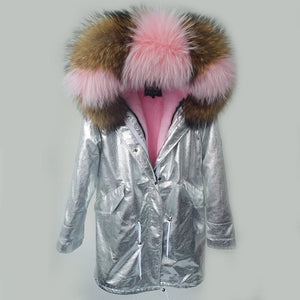 MAOMAOKONG Women's Jackets Winter Parka Large Natural Real Raccoon Fur Collar Women Winter Coat