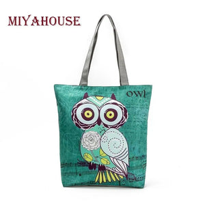 Miyahouse Lovely Owl Printed Women's Casual Tote Large Capacity Canvas Female Shopping Bag Ladies Shoulder Handbag Beach Bag