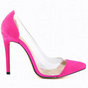 New Arrival Soft Leather Shallow Women Pumps Sexy Side Transparent PU Pointed Toe High Heels Shoes Fashion Women's Wedding Shoes