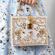 Load image into Gallery viewer, Box Designer evening bag diamond flower Clutch Bag hollow relief Acrylic luxury handbag banquet party purse women&#39;s Shoulder bag
