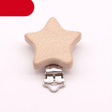 Load image into Gallery viewer, Modern Wood Naural Nipple Chain Accessories BPA Free Cute Modelling Beech Pacifier Clip Small Elephant Heart-shaped Holder for Pacifier
