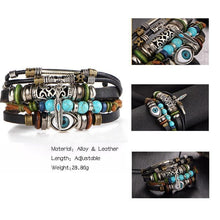 Load image into Gallery viewer, BOHO Tibet Stone Feather Multilayer Leather Bracelet Eye Fish Charms Beads Bracelets For Men Vintage Punk Wrap Wristband Cool Jewelry
