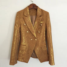 Load image into Gallery viewer, New Fashion 2023 Designer Blazer Party Women&#39;s Lion Metal Buttons Double Breasted Blazer Jacket Outer Wear Gold
