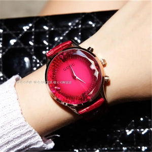 HK GUOU Brand Quartz Lady Watch Rhinestone Waterproof Women's Watch Genuine Leather Upscale Large Dial Luxury Gift Wristwatches