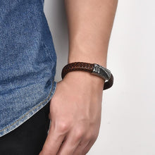 Load image into Gallery viewer, Handmade Luxury Modern Leather Black Blue Braided Leather Bracelet for Men Stainless Steel Design
