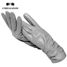 Load image into Gallery viewer, Light gray women leather gloves, sheepskin gloves female,best-selling women&#39;s winter mittens,Genuine Leather gloves women-2081
