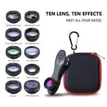 Load image into Gallery viewer, APEXEL 10in1 Phone Camera Lens Kit Fisheye Wide Angle Telescope Macro Mobile Lenses For iPhone Samsung Redmi 7 Huawei Cell Phone
