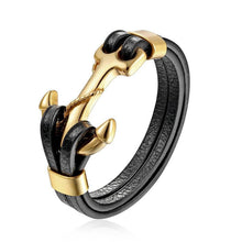 Load image into Gallery viewer, Genuine Leather Anchor Bracelet Men Lion Double Wolf Shackles Stainless Steel Charm Bracelets Wristband Fashion Jewelry
