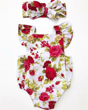 Load image into Gallery viewer, Luxury Modern Cute Floral Romper Baby Girls Clothes Jumpsuit Romper Headband Toddler Dress With Bow For Girls
