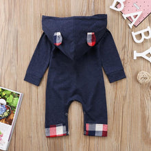 Load image into Gallery viewer, New Fashion Elegant Modern Autmn Romperfor For Newborn Infant Kids Baby Boys and Grid Romper Jumpsuit Hooded In Trendy Style
