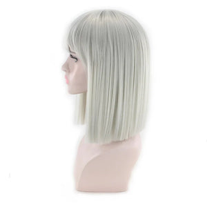 Synthetic Hair Short Wig With Bangs Cosplay Wigs For Women Straight Bob Wig Korean Pink Red Brown Blue Green White Purple Grey