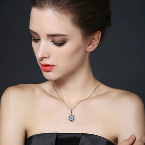 [BLACK AWN] Silver Color Women's Necklace Fashion Jewelry Round Bijoux Black Spinel Pendants Necklace P074