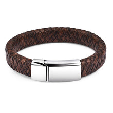 Load image into Gallery viewer, Handmade Luxury Modern Leather Black Blue Braided Leather Bracelet for Men Stainless Steel Design
