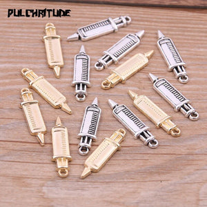 20Pcs Two Color Medicine Syringe Charms Pendants Jewelry Making Stethoscope Charms For DIY Handmade Craft
