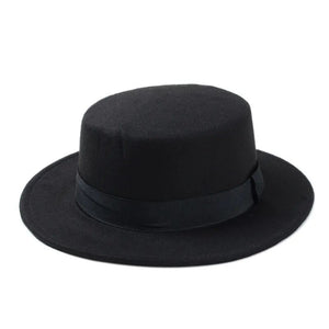 New Fashion Wool Pork Pie Boater Flat Top Hat For Women's Men's Felt Wide Brim Fedora Gambler Hat