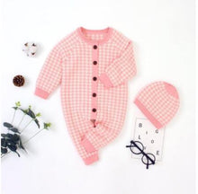 Load image into Gallery viewer, Knitted Newborn Baby Clothes Cotton Baby Romper With Plaid Hat Infant Toddler Jumpsuit For Girls And Boys
