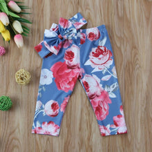 Load image into Gallery viewer, Luxury Modern Girls Summer Floral Baby Girls Pant with Headband Newborn Kid Girls Floral Bottoms Long Pants Trousers  In Flower Design  For Girls With Bow
