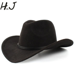 2Big Size Wool Women's Men's Western Cowboy Hat For Gentleman Lady Jazz Cowgirl With Leather Cloche Church Sombrero Caps