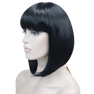 StrongBeauty Women's Wigs Neat Bang Bob Style Short Straight Hair Black/Blonde Synthetic Full Wig 6 Color