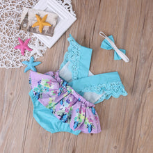 Load image into Gallery viewer, Summer Princess Floral Romper Dress For Baby Girl with Lace Sleeve+Headband For Little Princess
