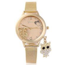 Load image into Gallery viewer, STEVVEX Gold  Watch Brand Quartz Women Rose Gold Stainless Steel Mesh Belt Ladies Wristwatch Female Clock Owl (Gold) For Women and Girls
