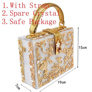 Box Designer evening bag diamond flower Clutch Bag hollow relief Acrylic luxury handbag banquet party purse women's Shoulder bag