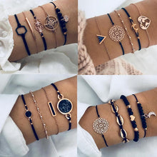 Load image into Gallery viewer, Bohemian Black Beads Chain Bracelets Bangles For Women Fashion Heart Compass Gold Color  Bracelets Sets Luxury Jewelry Gifts
