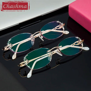 Chashma Brand Women's Frame Degree Eyeglasses Transparent Glasses Women Diamond Tint Lenses for Lady