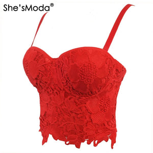 She'sModa New Embroidery Lace Push Up Bralet Women's Bustier Corset Wedding Party Corset Cropped Top Vest Plus Size