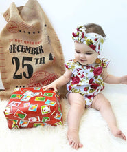 Load image into Gallery viewer, Luxury Modern Cute Floral Romper Baby Girls Clothes Jumpsuit Romper Headband Toddler Dress With Bow For Girls
