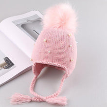 Load image into Gallery viewer, Beautiful Newborn Cute Pearl Winter Warm Knit Pompom Hats Infant Kids Soft Hat For Baby Boy And Girls

