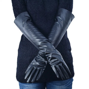 Women's Faux Leather Elbow Gloves Winter Long Gloves Warm Lined Finger Gloves New YP9