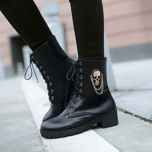 MORAZORA 2024 hot sale ankle boots for women skull street lace up platform women's boots fashion ladies autumn winter boots shoe