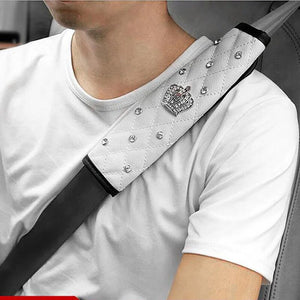 2pcs Fashion Crystal Rhinestone Crown Car Safety Seat Belt Cover Leather Shoulder Pad Car Styling Seatbelts Pad Car Accessories