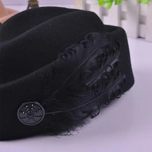 Australian Hats Elegant Wool Feather Bow Airline Stewardess White Women's Fedora Caps Formal Lady Hat Royal Style DomeChapeu