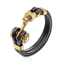 Load image into Gallery viewer, Genuine Leather Anchor Bracelet Men Lion Double Wolf Shackles Stainless Steel Charm Bracelets Wristband Fashion Jewelry
