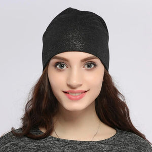 Geebro Spring Women's Bronzing Black Beanies Hat Casual Slouchy Beanie for Girls Metallic Color Skullies Cap Bonnet For Female