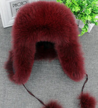 Load image into Gallery viewer, 100% Real Fox Fur Hat Women&#39;s Russian Ushanka Aviator trapper snow skiing Hat caps earflap winter raccoon fur Bomber hat
