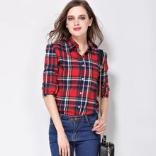 Load image into Gallery viewer, Women&#39;s Shirts 2023 Autumn and Winter female shirt plaid shirt women slim long sleeve cotton Blouse top female outerwear
