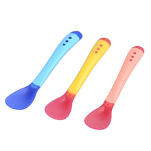 Load image into Gallery viewer, 1pcs Baby Spoon Feeder Flatware New Safety Baby Learning Dinnerware Temperature Sensing Baby Feeding Spoon Soft Silicone For Boys And Girls
