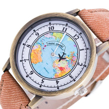 Load image into Gallery viewer, Fashion Casual Watches Women Casual Wristwatch Personality World Map With Airplane Pattern Cowboy Band Quartz Watch For Woman  and Girls
