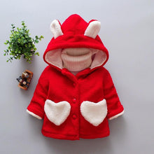 Load image into Gallery viewer, Baby Girls Winter Coats Newborn Baby Thick Velvet Outerwear For  Toddler Hoodies For Girls With Heart Print Design For Girls And Babies
