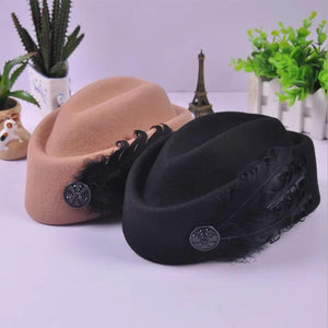 Australian Hats Elegant Wool Feather Bow Airline Stewardess White Women's Fedora Caps Formal Lady Hat Royal Style DomeChapeu