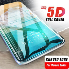 Load image into Gallery viewer, 5D Curved 9H Tempered Glass For iPhone X XR XS 11 12 13 14 Pro Max 6 6S 7 8 Plus SE Mini Full Cover Screen Protector Film 9H Hardness Bubble Free Easy Installation Screen Protective Film
