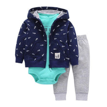 Load image into Gallery viewer, Modern Popular New Set Baby Cotton Long Sleeve Hooded Jacket Pant And Rompers For Newborn Outfits Unisex Clothing
