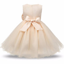 Load image into Gallery viewer, Handmade Luxury New Elegant Girls White First Birthday Party Wear 3D Rose Flower Dress Toddler Girl IWth Big Bow
